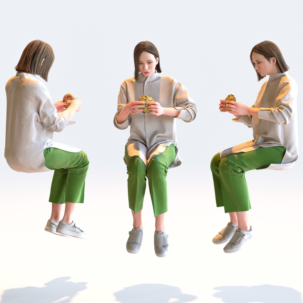 カジュアル女性 5ポーズセット 3 - C1-F3F【3D人物モデル/人間3Dモデル】