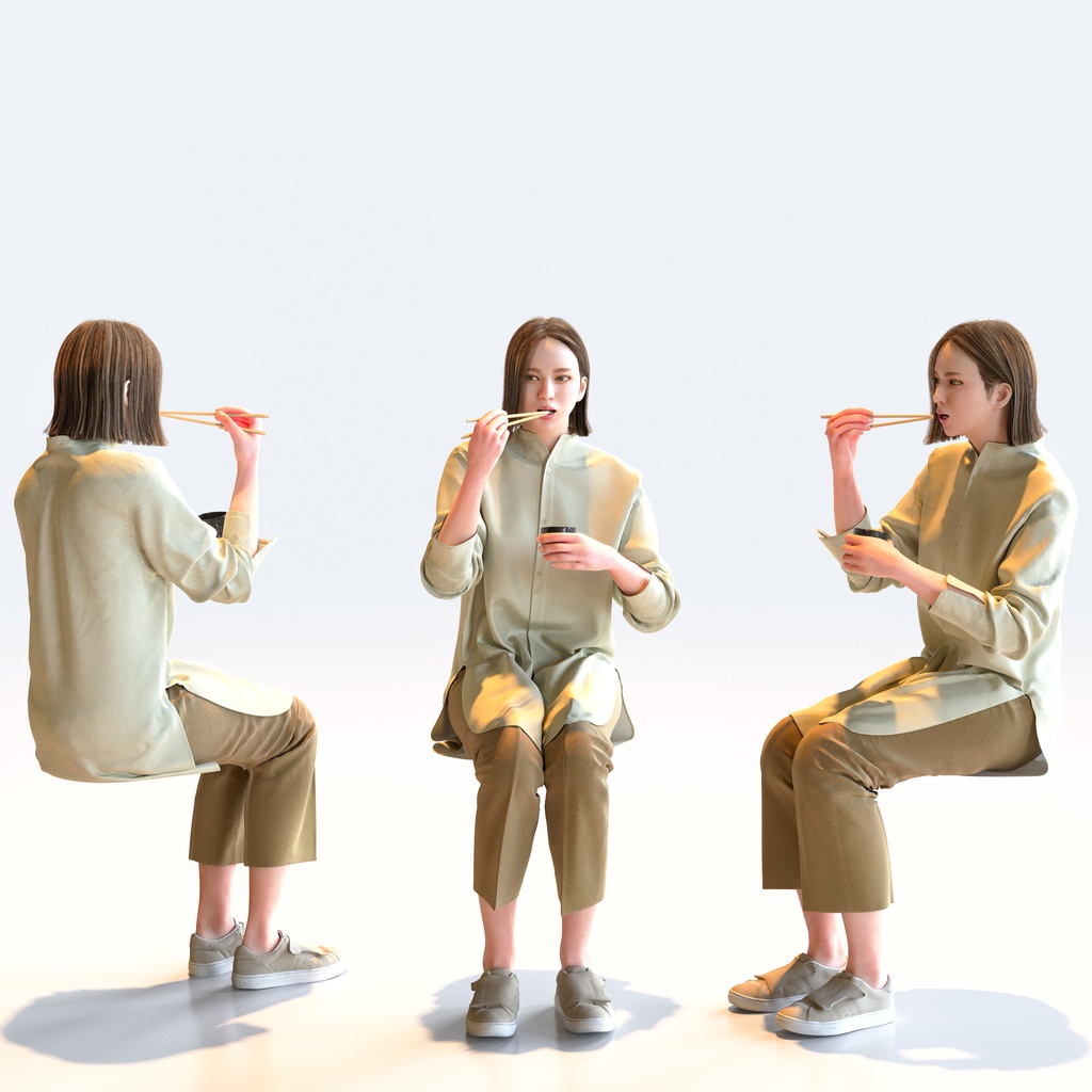 カジュアル女性 5ポーズセット 3 - C1-F3F【3D人物モデル/人間3Dモデル】