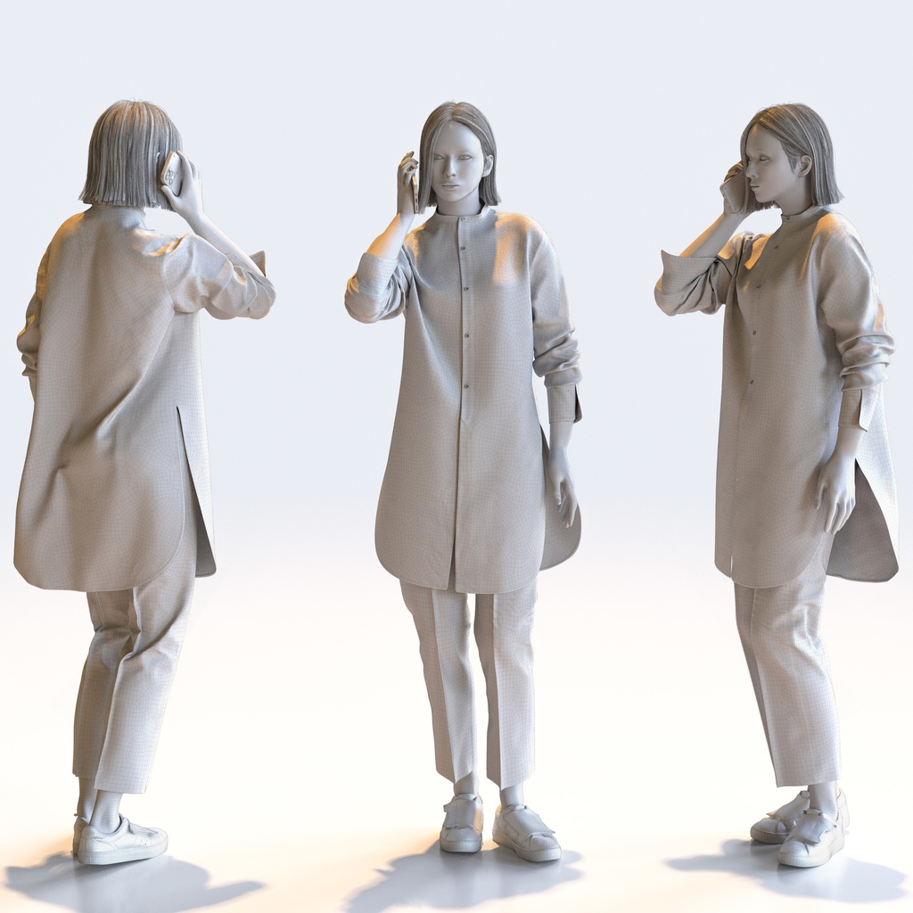 カジュアル女性 5ポーズセット 3 - C1-F3F【3D人物モデル/人間3Dモデル】