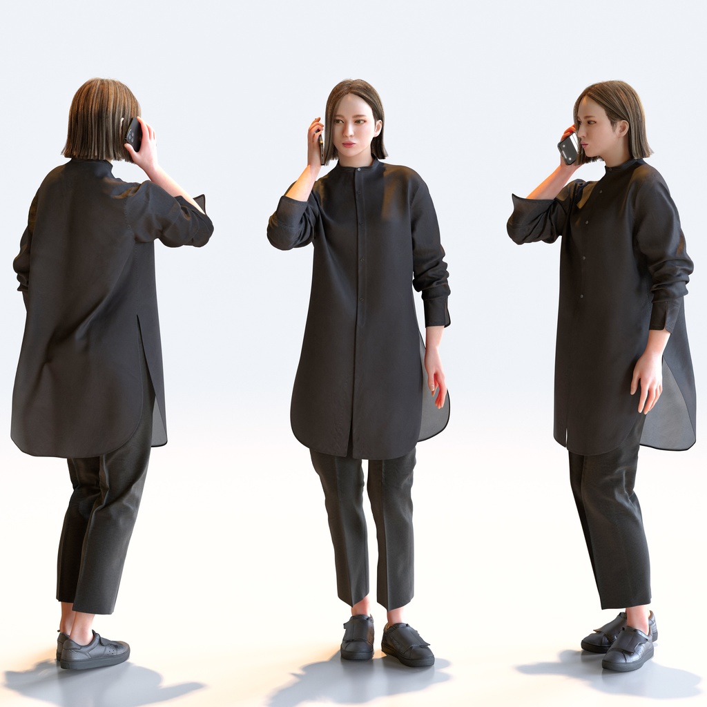 カジュアル女性 5ポーズセット 3 - C1-F3F【3D人物モデル/人間3Dモデル】