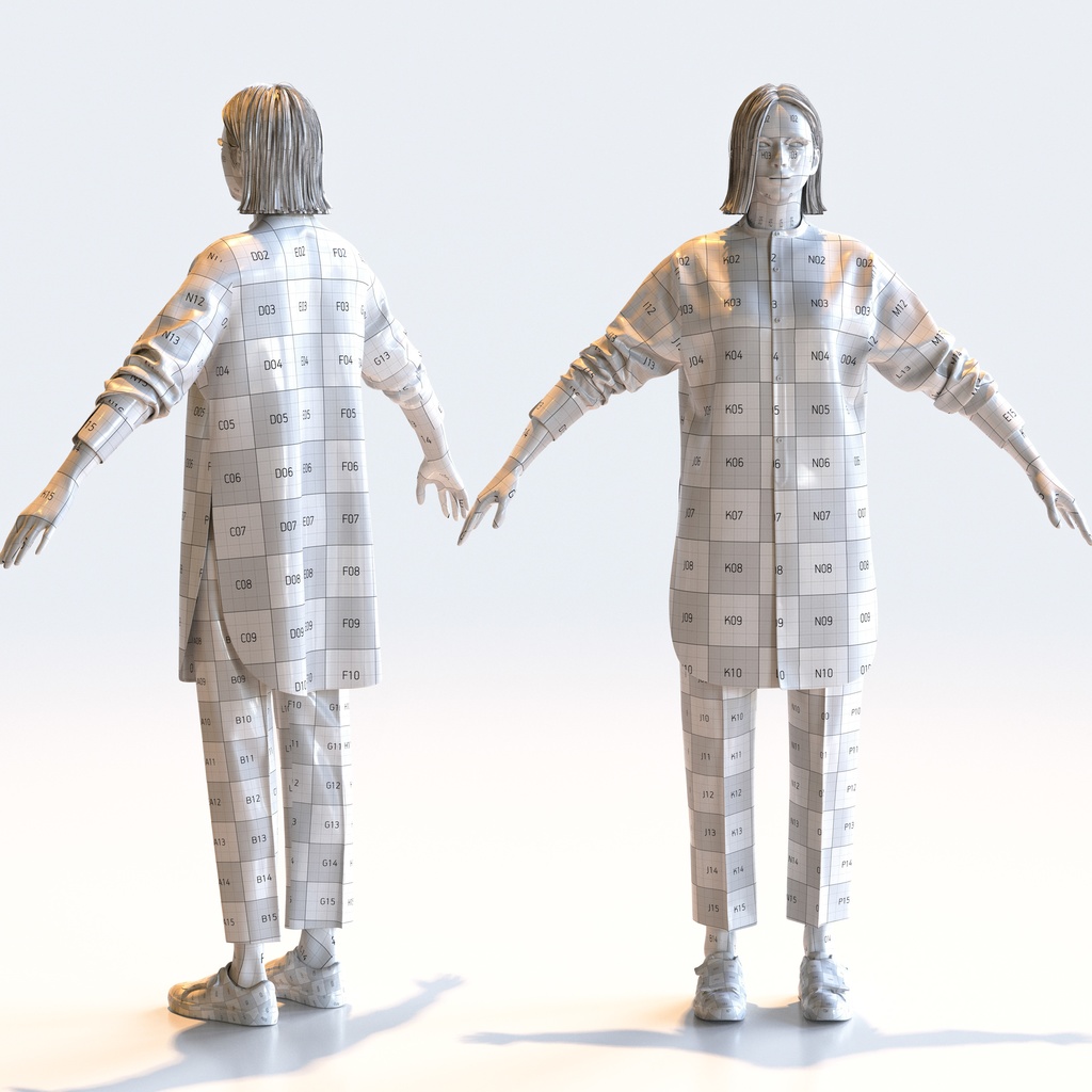 カジュアル女性 Aポーズ 3 - C1-F3F A【3D人物モデル/人間3Dモデル】