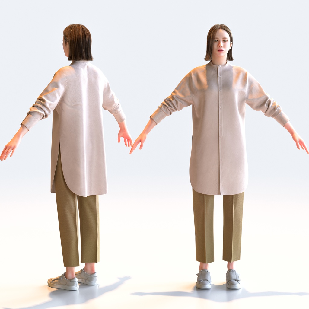 カジュアル女性 Aポーズ 3 - C1-F3F A【3D人物モデル/人間3Dモデル】