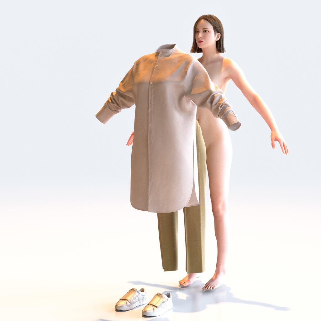 カジュアル女性 Aポーズ 3 - C1-F3F A【3D人物モデル/人間3Dモデル】