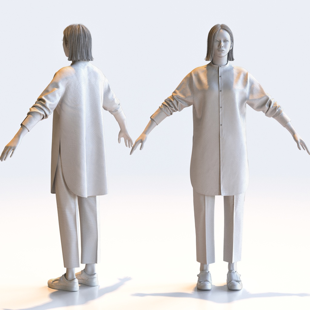 カジュアル女性 Aポーズ 3 - C1-F3F A【3D人物モデル/人間3Dモデル】