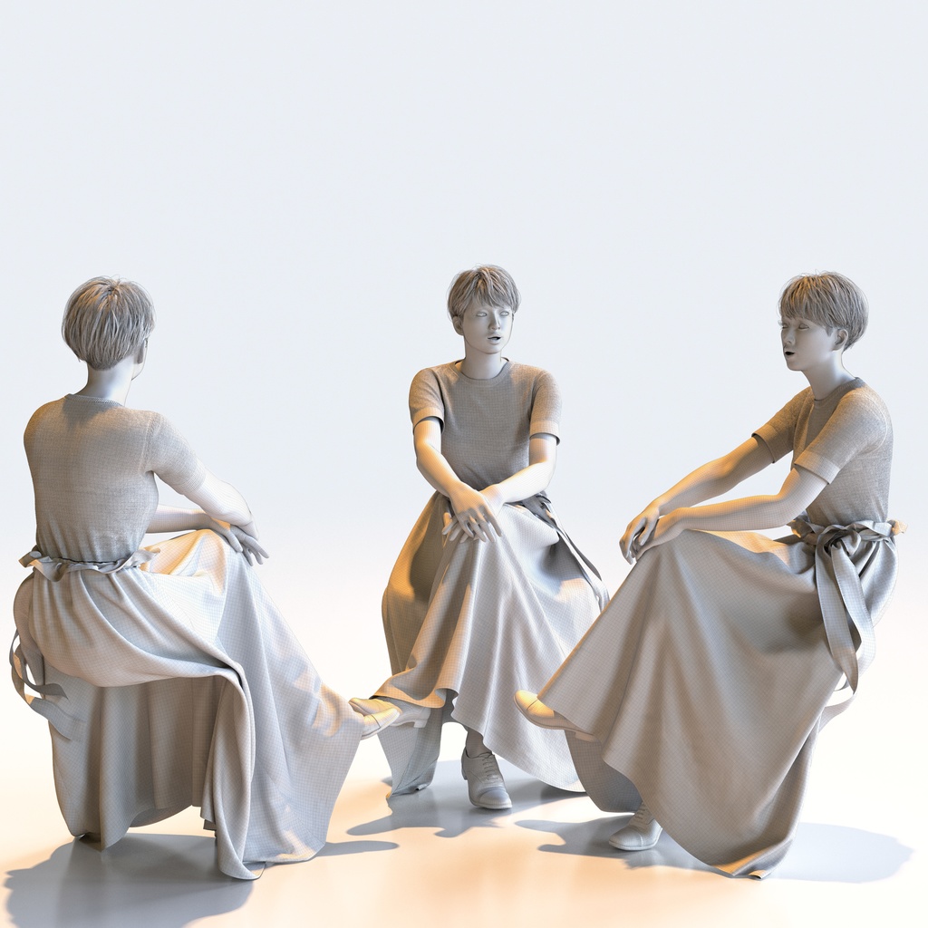 カジュアル女性 5ポーズセット 4 - C1-F4K【3D人物モデル/人間3Dモデル】