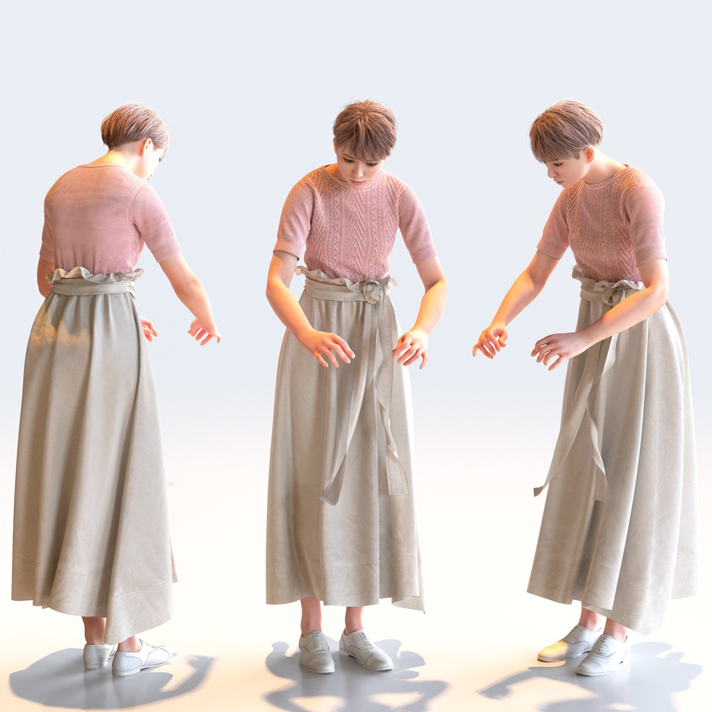 カジュアル女性 5ポーズセット 4 - C1-F4K【3D人物モデル/人間3Dモデル】