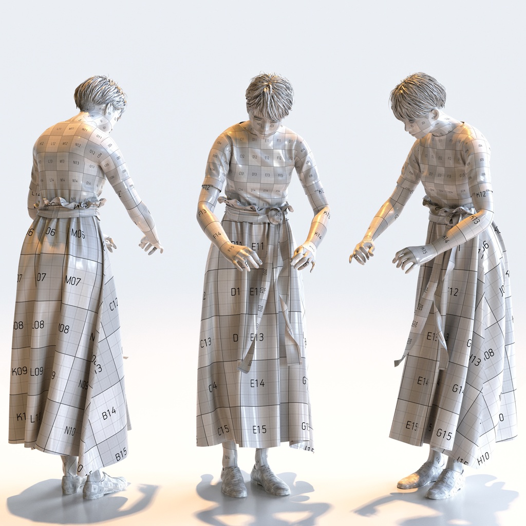 カジュアル女性 5ポーズセット 4 - C1-F4K【3D人物モデル/人間3Dモデル】