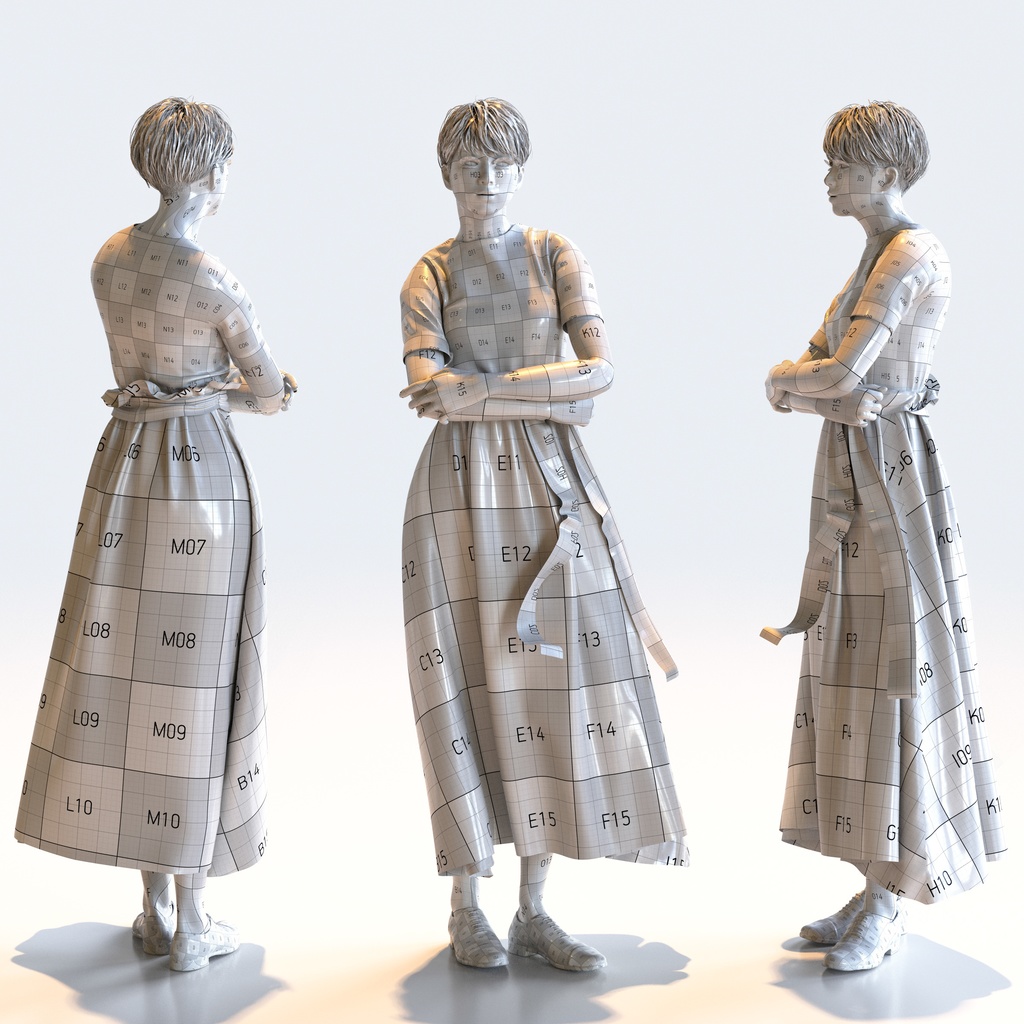 カジュアル女性 5ポーズセット 4 - C1-F4K【3D人物モデル/人間3Dモデル】