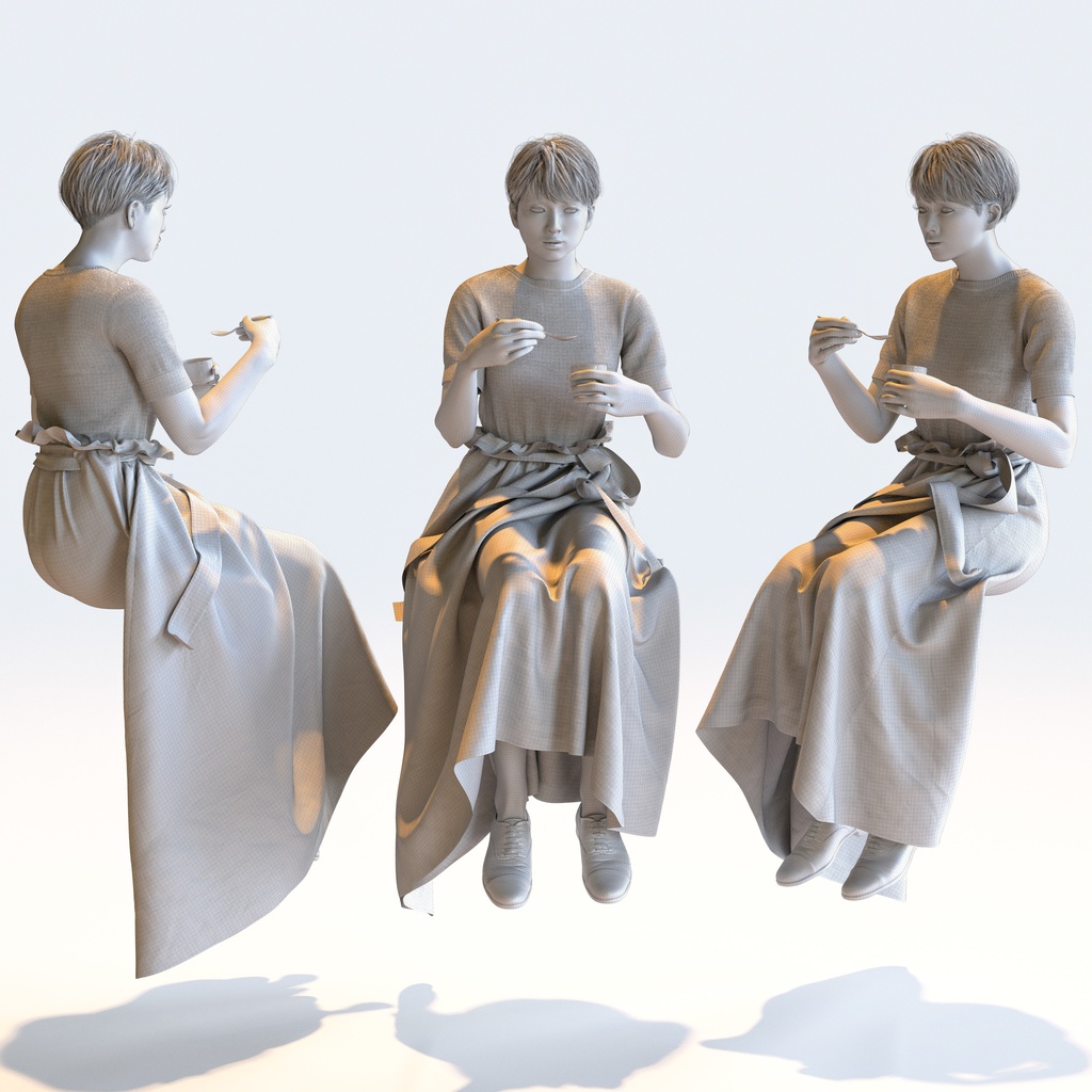 カジュアル女性 5ポーズセット 4 - C1-F4K【3D人物モデル/人間3Dモデル】