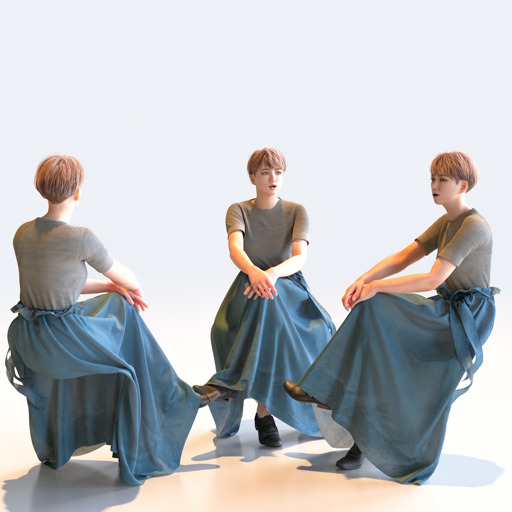 カジュアル女性 5ポーズセット 4 - C1-F4K【3D人物モデル/人間3Dモデル】