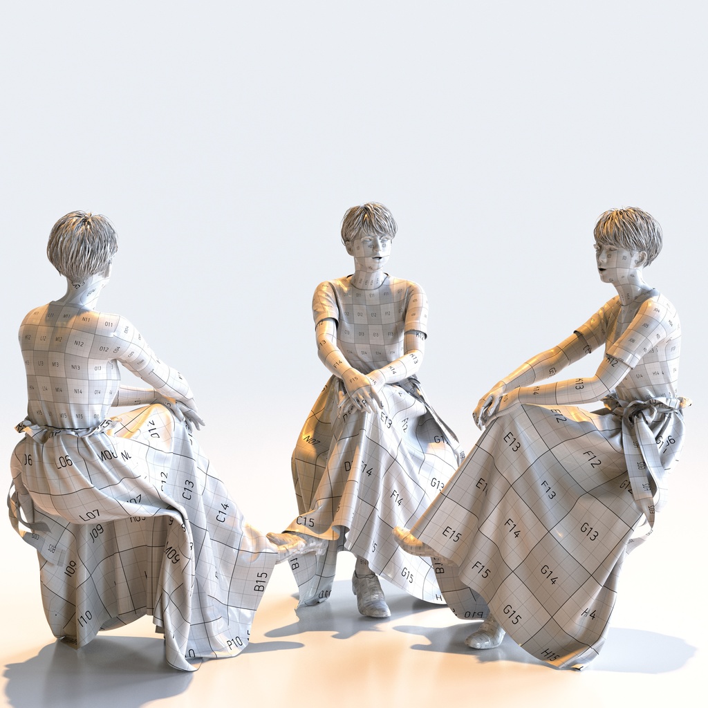 カジュアル女性 5ポーズセット 4 - C1-F4K【3D人物モデル/人間3Dモデル】