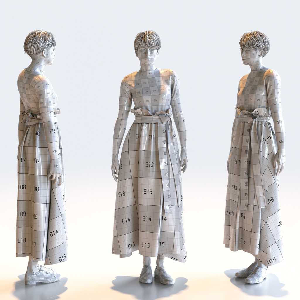 カジュアル女性 5ポーズセット 4 - C1-F4K【3D人物モデル/人間3Dモデル】