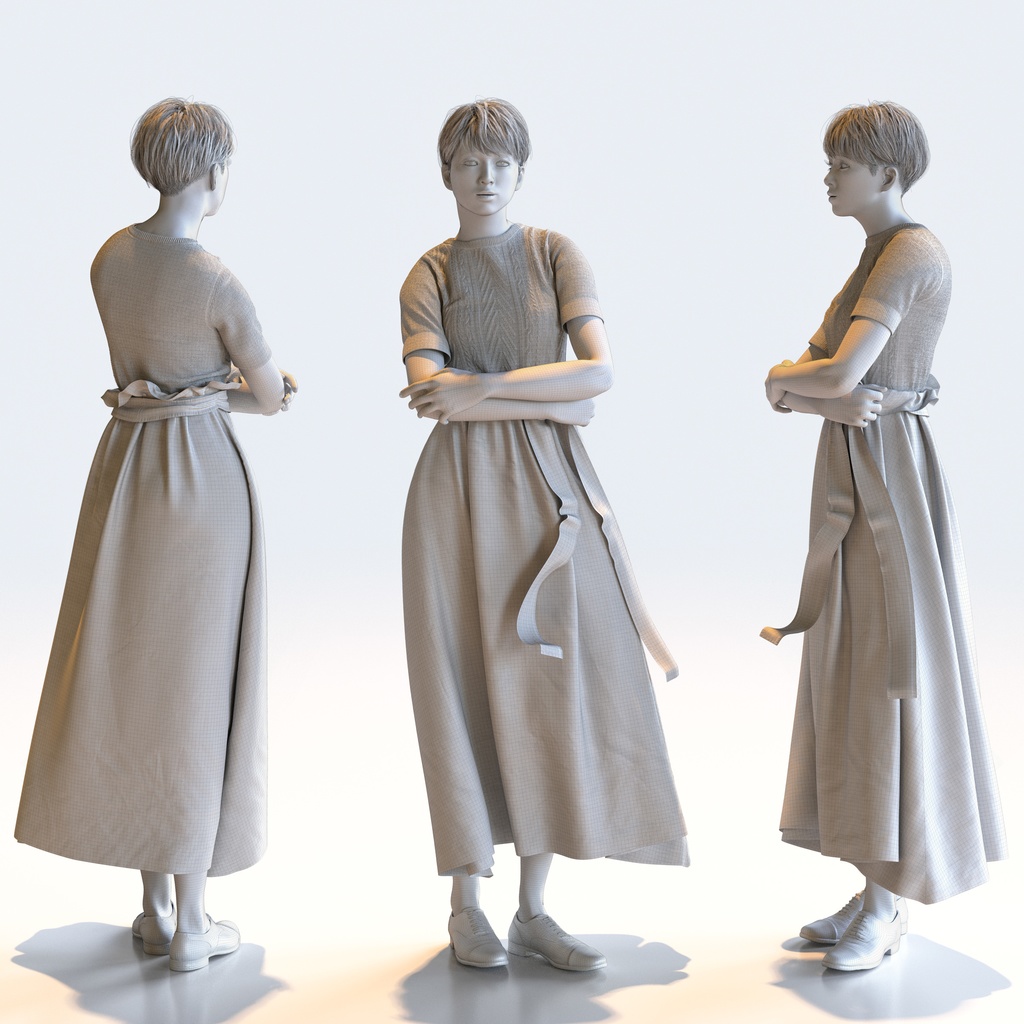 カジュアル女性 5ポーズセット 4 - C1-F4K【3D人物モデル/人間3Dモデル】