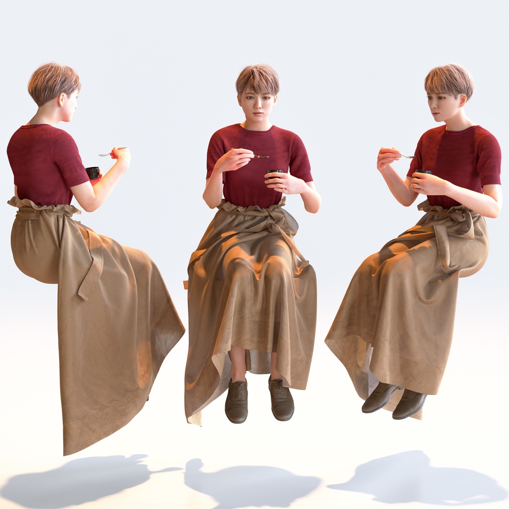 カジュアル女性 5ポーズセット 4 - C1-F4K【3D人物モデル/人間3Dモデル】