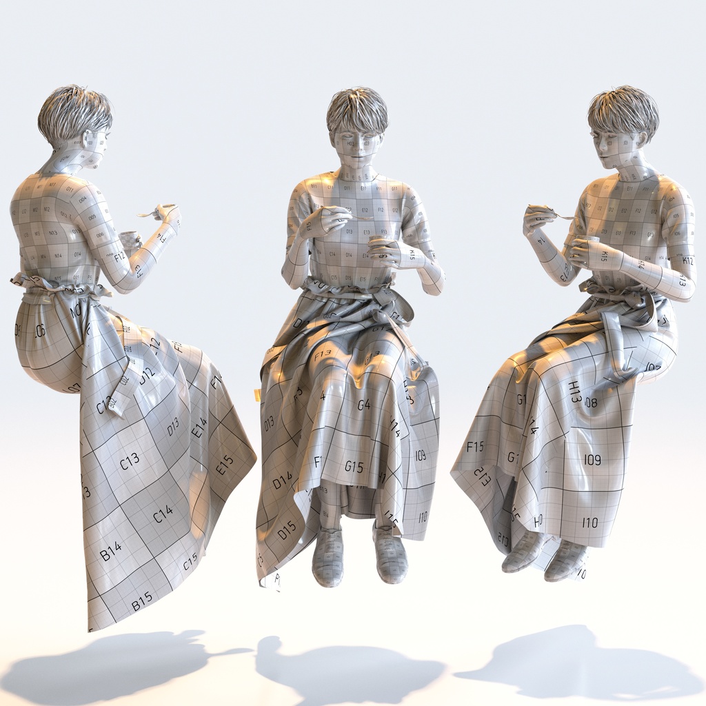 カジュアル女性 5ポーズセット 4 - C1-F4K【3D人物モデル/人間3Dモデル】