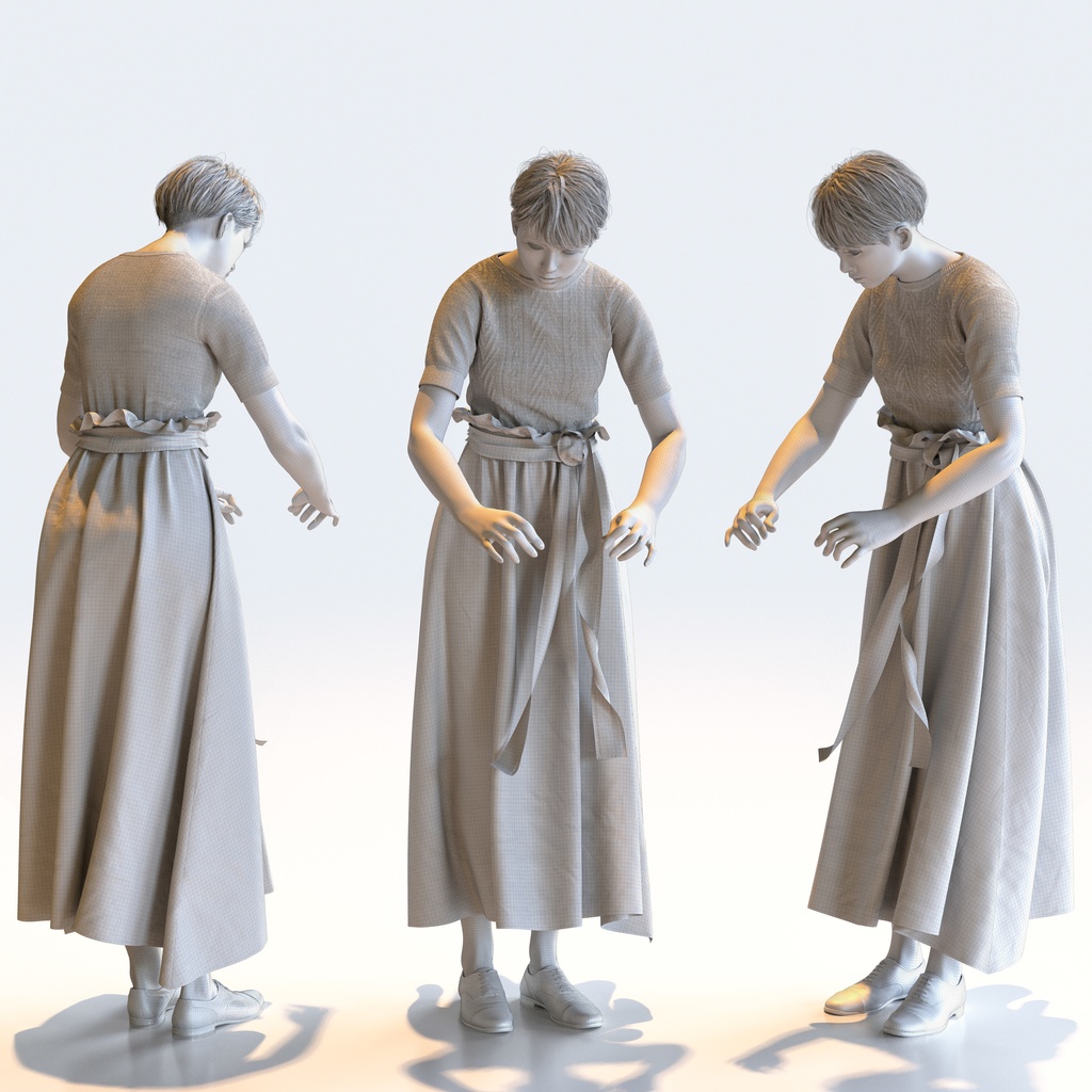 カジュアル女性 5ポーズセット 4 - C1-F4K【3D人物モデル/人間3Dモデル】