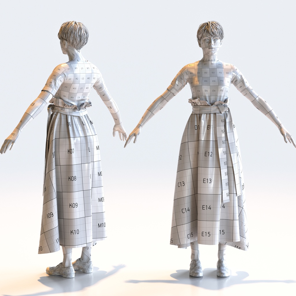 カジュアル女性 Aポーズ 4 - C1-F4K A【3D人物モデル/人間3Dモデル】