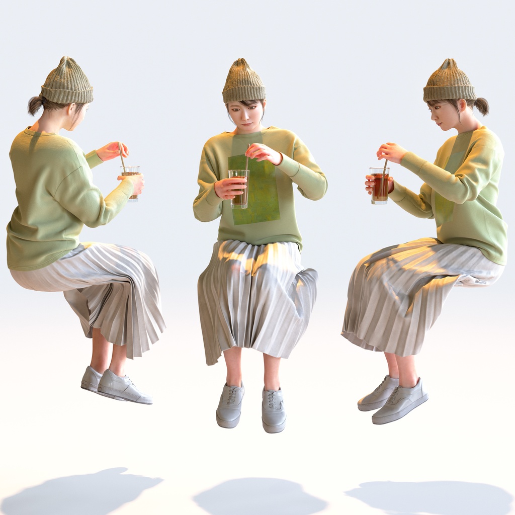 カジュアル女性 5ポーズセット 5 - C1-F5M【3D人物モデル/人間3Dモデル】