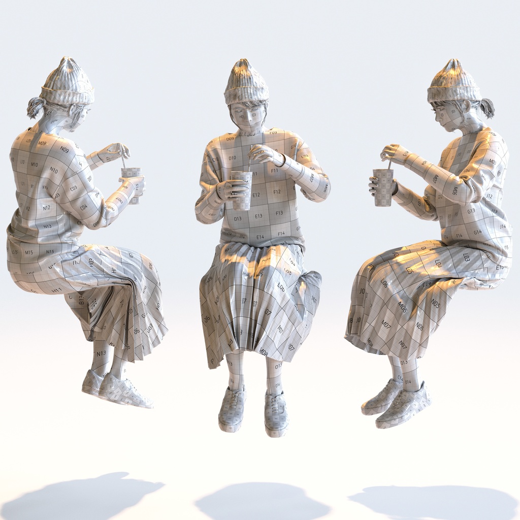 カジュアル女性 5ポーズセット 5 - C1-F5M【3D人物モデル/人間3Dモデル】