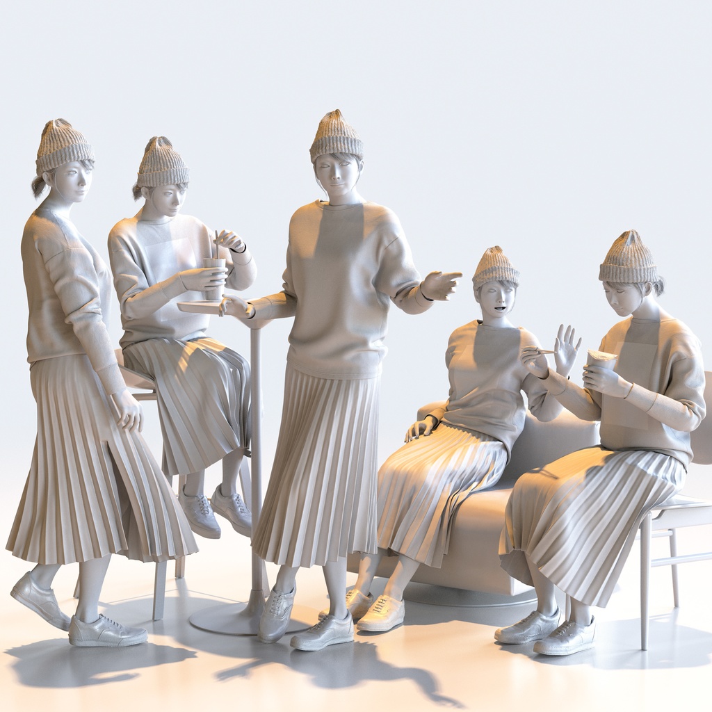 カジュアル女性 5ポーズセット 5 - C1-F5M【3D人物モデル/人間3Dモデル】