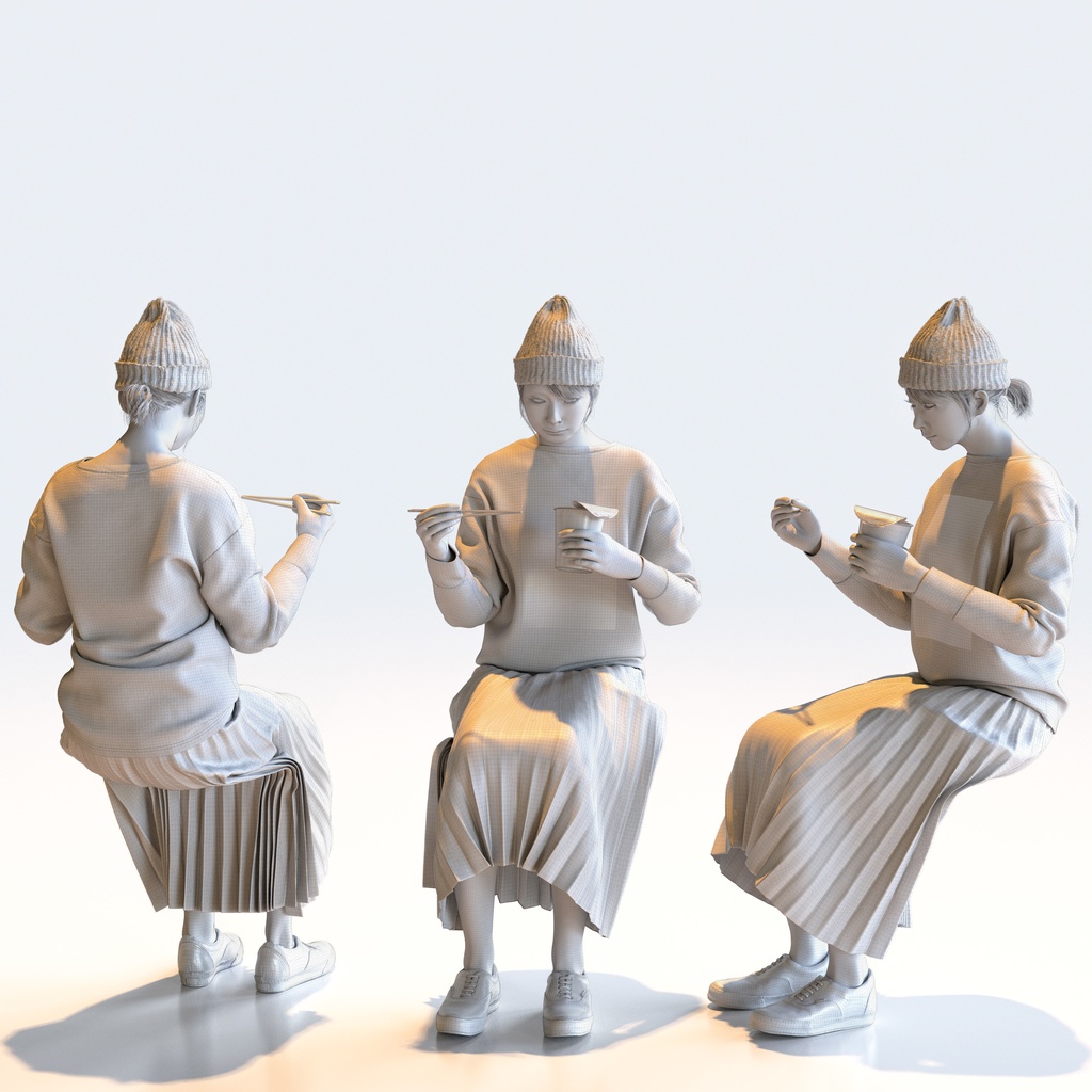 カジュアル女性 5ポーズセット 5 - C1-F5M【3D人物モデル/人間3Dモデル】