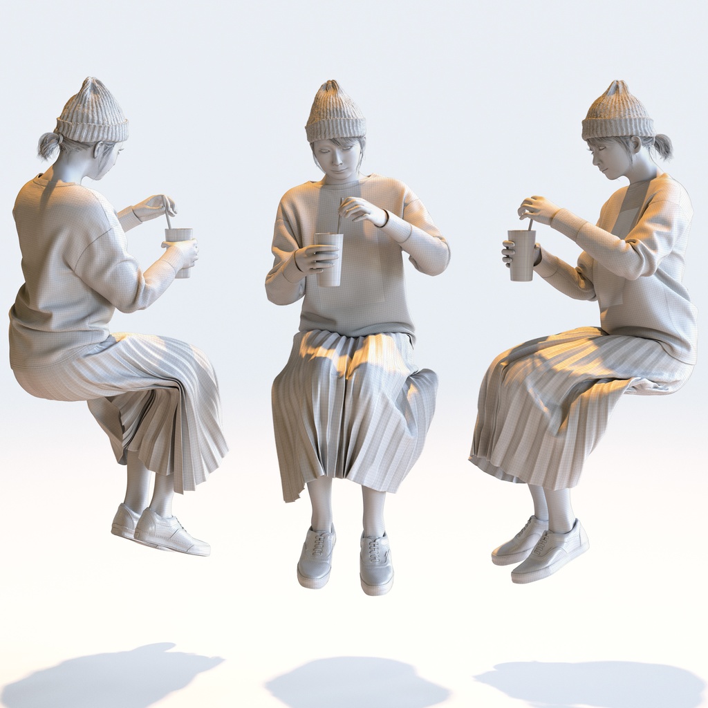 カジュアル女性 5ポーズセット 5 - C1-F5M【3D人物モデル/人間3Dモデル】