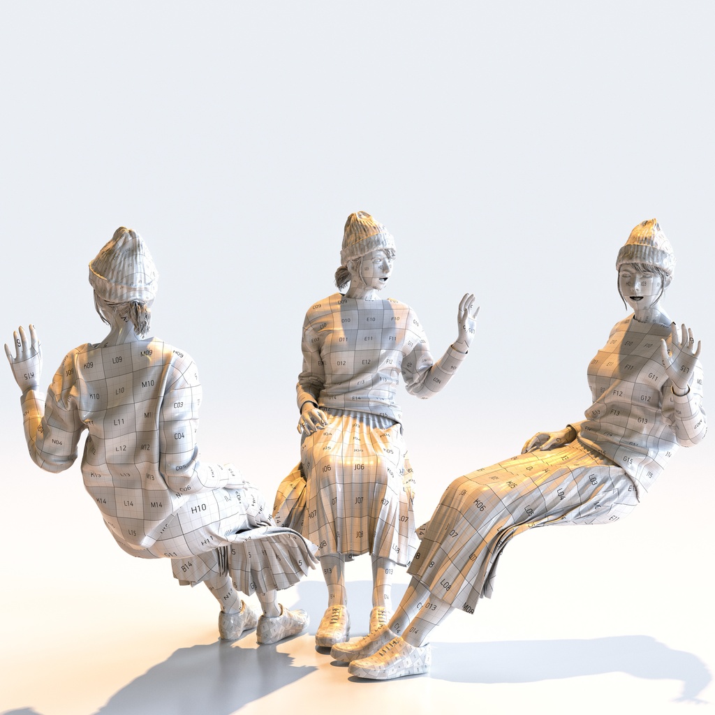 カジュアル女性 5ポーズセット 5 - C1-F5M【3D人物モデル/人間3Dモデル】