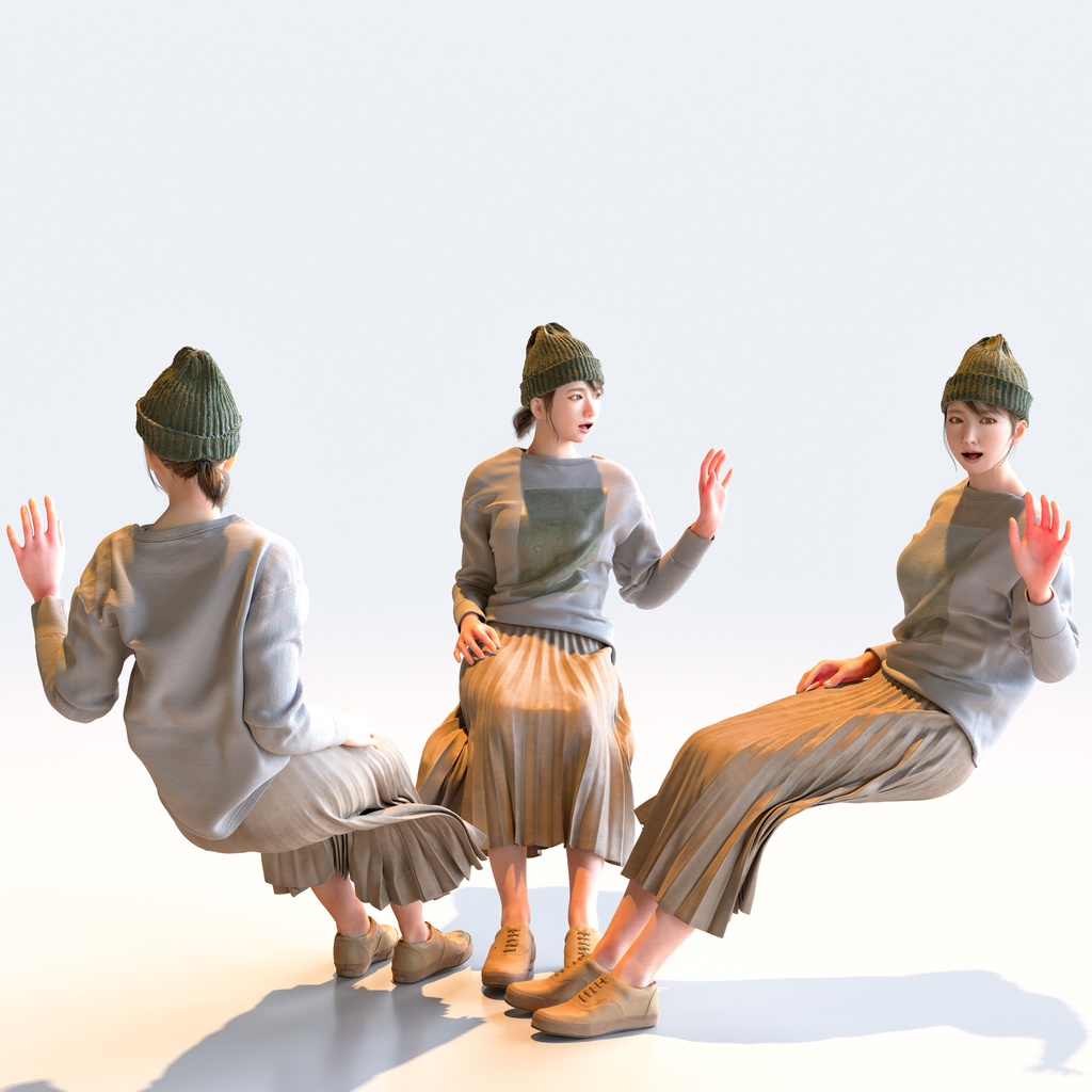 カジュアル女性 5ポーズセット 5 - C1-F5M【3D人物モデル/人間3Dモデル】