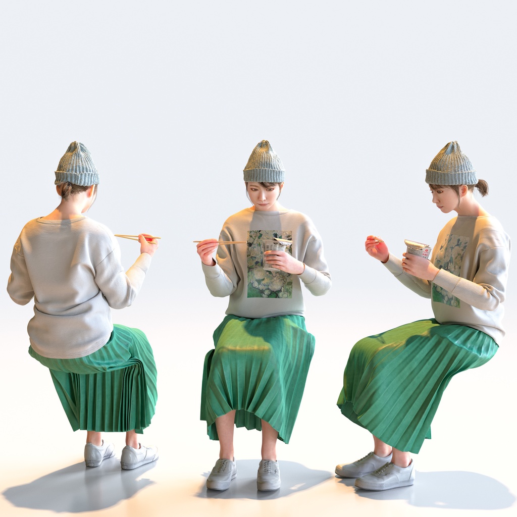 カジュアル女性 5ポーズセット 5 - C1-F5M【3D人物モデル/人間3Dモデル】