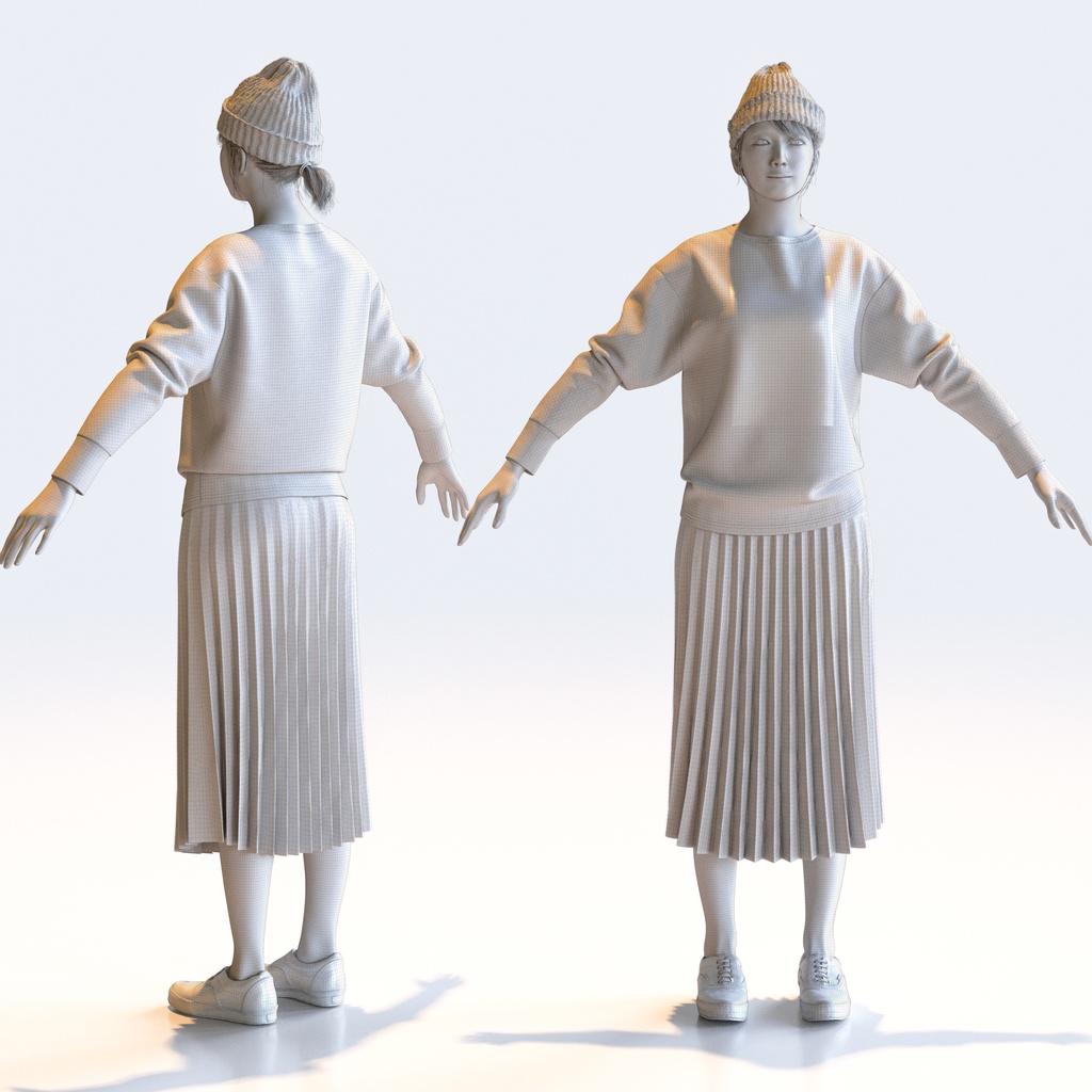 カジュアル女性 Aポーズ 5 - C1-F5M A【3D人物モデル/人間3Dモデル】