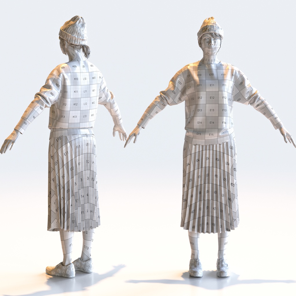 カジュアル女性 Aポーズ 5 - C1-F5M A【3D人物モデル/人間3Dモデル】