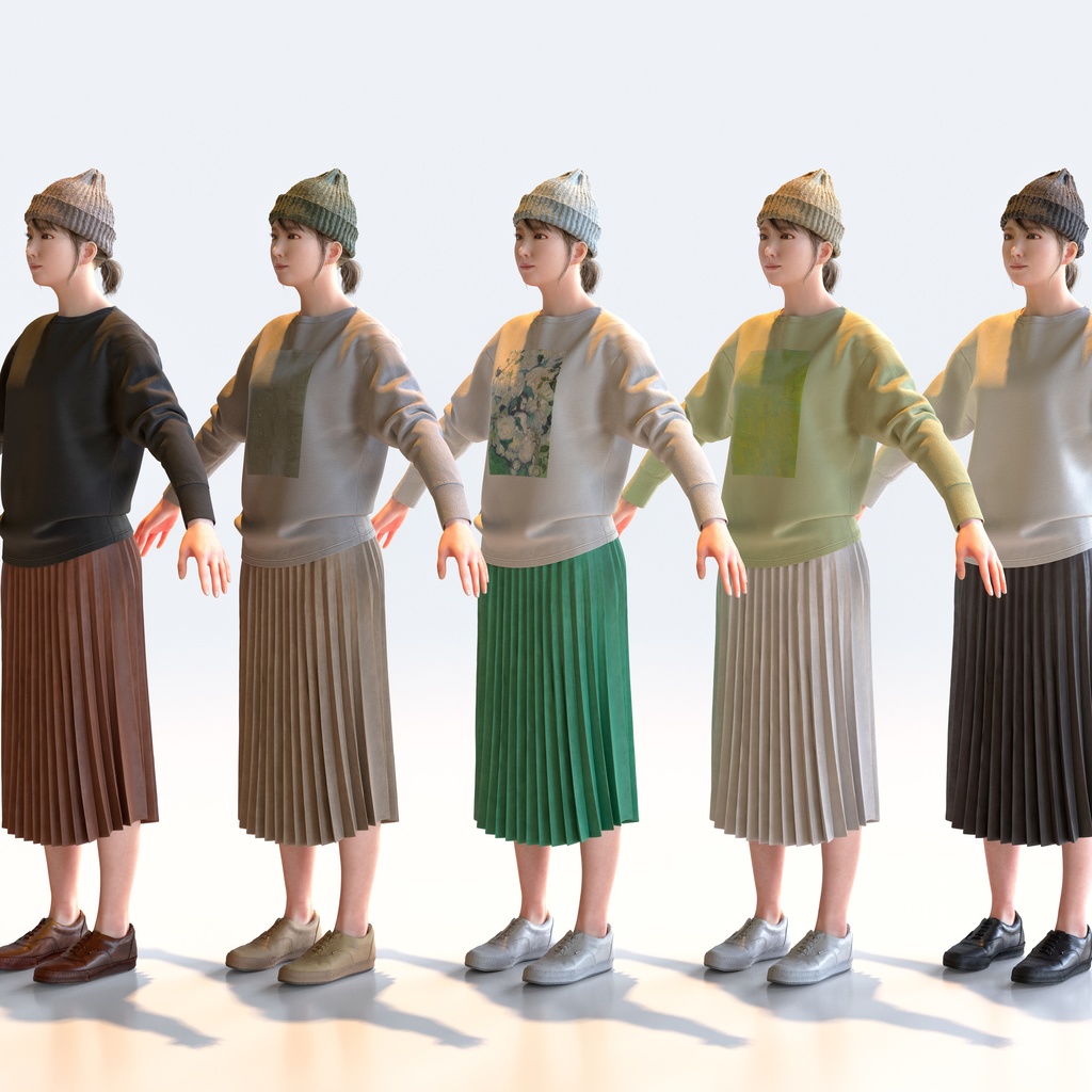 カジュアル女性 Aポーズ 5 - C1-F5M A【3D人物モデル/人間3Dモデル】