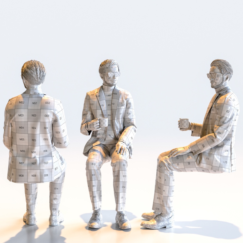 スマートカジュアル男性 5ポーズセット1 - S1-M1U【3D人物モデル/人間3Dモデル】