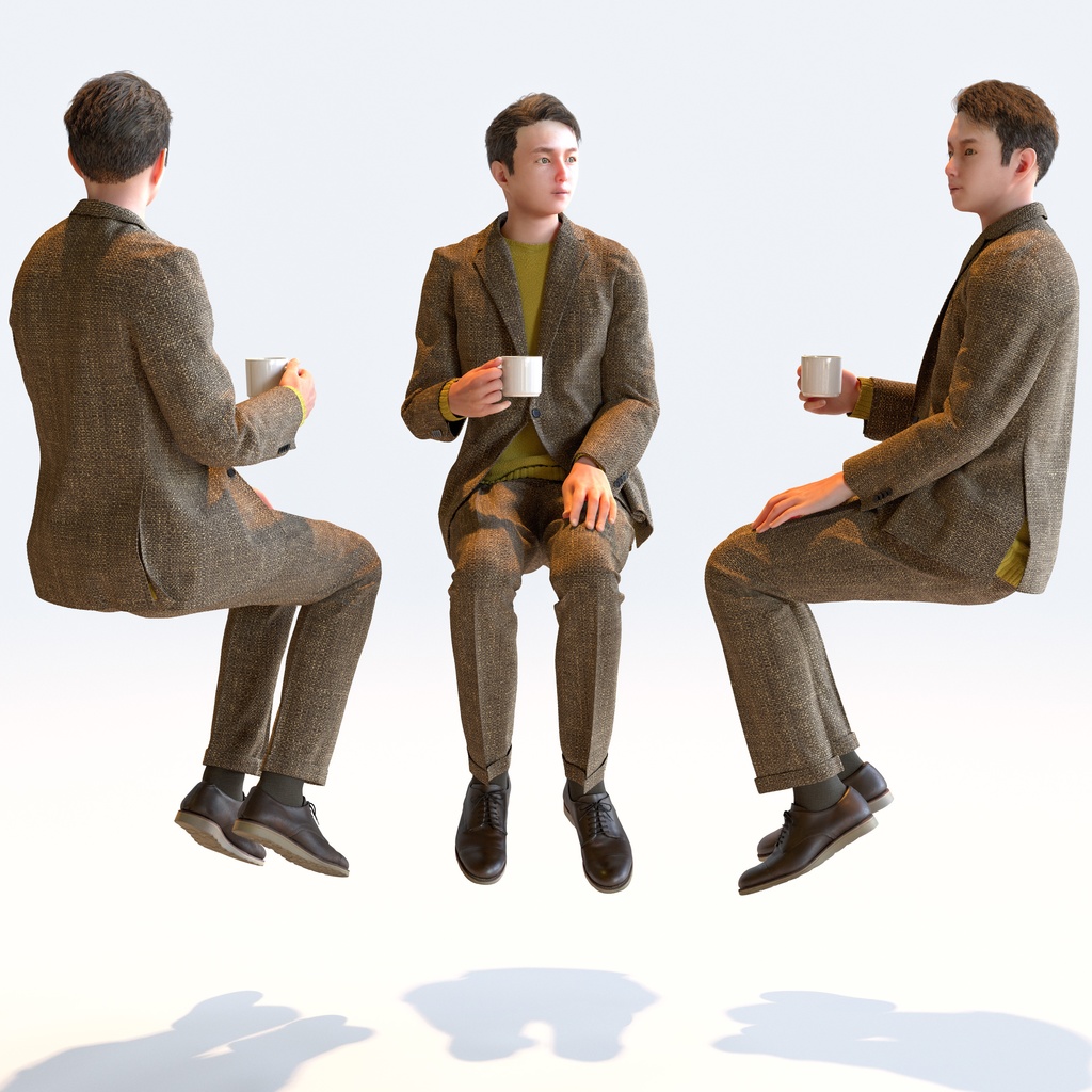 スマートカジュアル男性 5ポーズセット2 - S1-M2Y【3D人物モデル/人間3Dモデル】