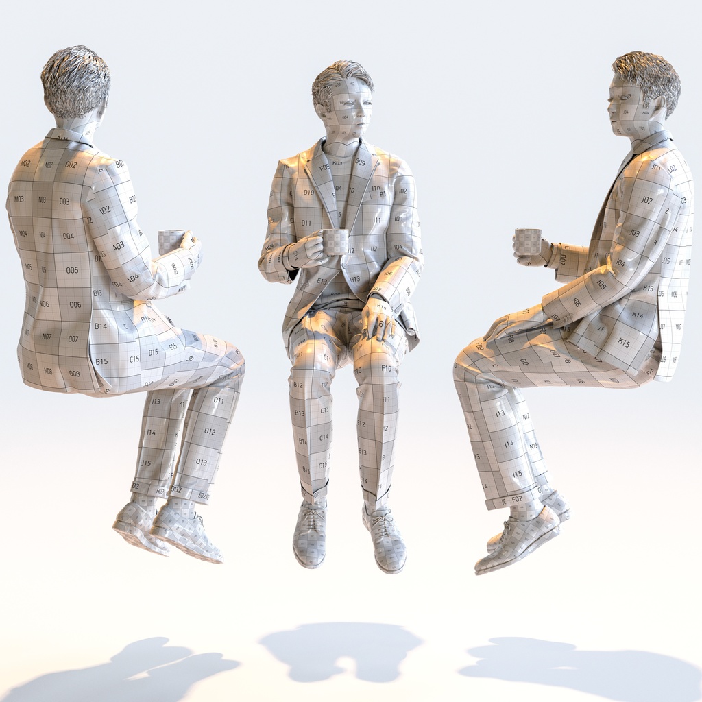 スマートカジュアル男性 5ポーズセット2 - S1-M2Y【3D人物モデル/人間3Dモデル】