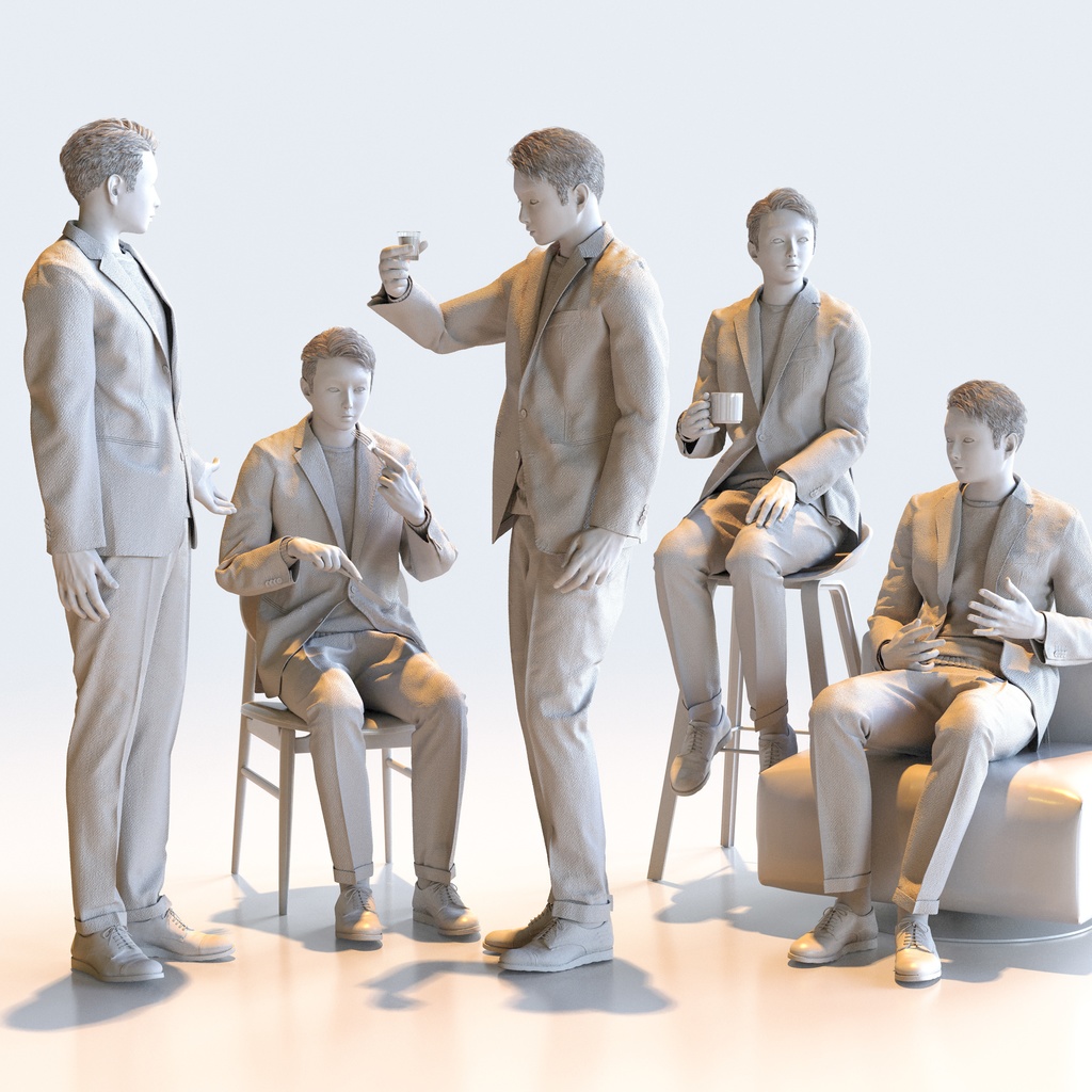 スマートカジュアル男性 5ポーズセット2 - S1-M2Y【3D人物モデル/人間3Dモデル】