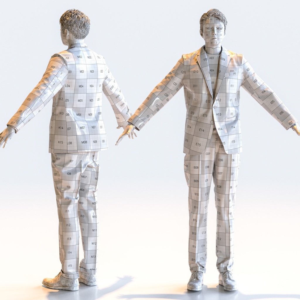 スマートカジュアル男性 Aポーズ 2 - S1-M2Y A【3D人物モデル/人間3Dモデル】