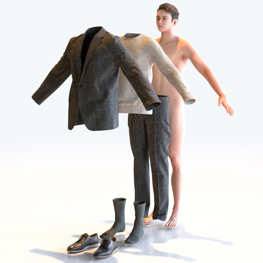 スマートカジュアル男性 Aポーズ 2 - S1-M2Y A【3D人物モデル/人間3Dモデル】