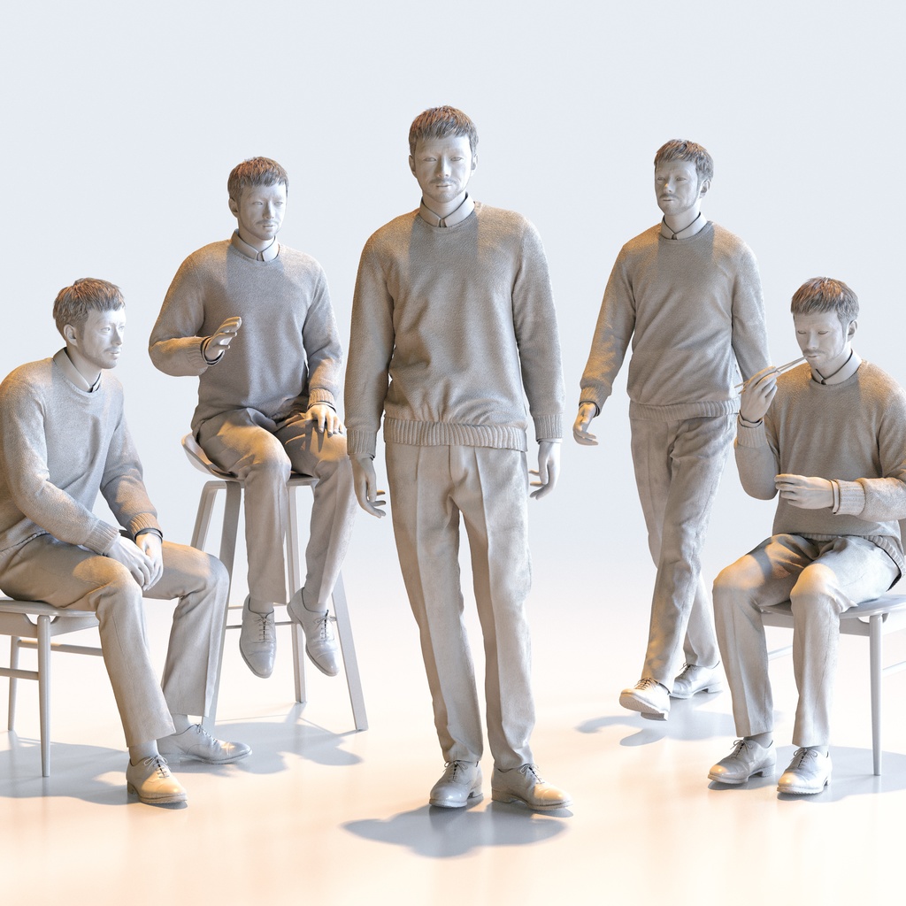 スマートカジュアル男性 5ポーズセット3 - S1-M3G【3D人物モデル/人間3Dモデル】