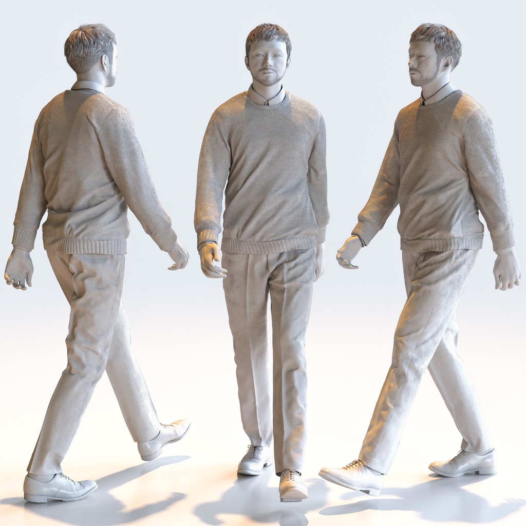 スマートカジュアル男性 5ポーズセット3 - S1-M3G【3D人物モデル/人間3Dモデル】