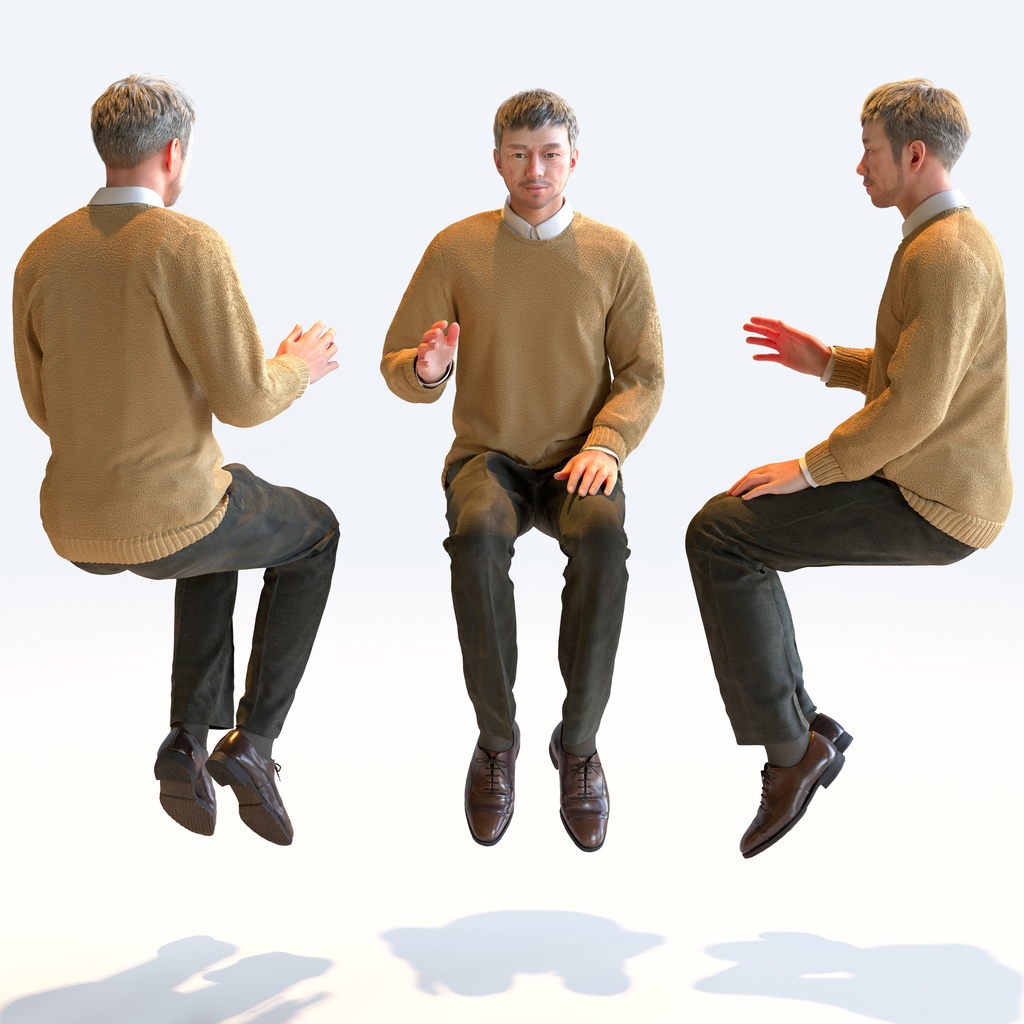 スマートカジュアル男性 5ポーズセット3 - S1-M3G【3D人物モデル/人間3Dモデル】