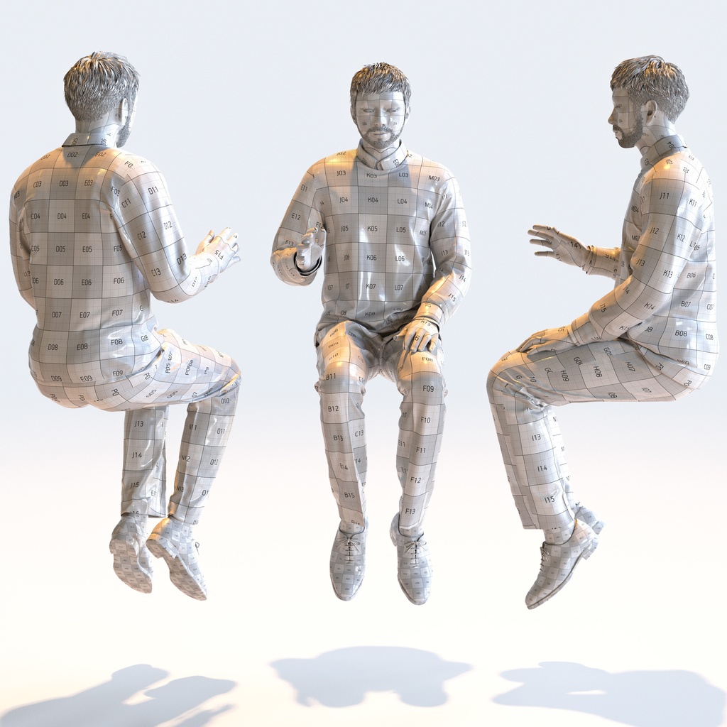 スマートカジュアル男性 5ポーズセット3 - S1-M3G【3D人物モデル/人間3Dモデル】