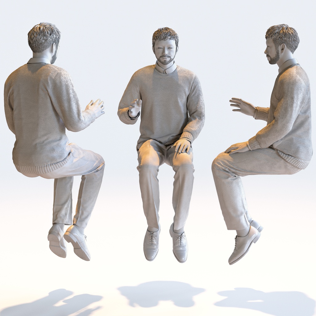 スマートカジュアル男性 5ポーズセット3 - S1-M3G【3D人物モデル/人間3Dモデル】