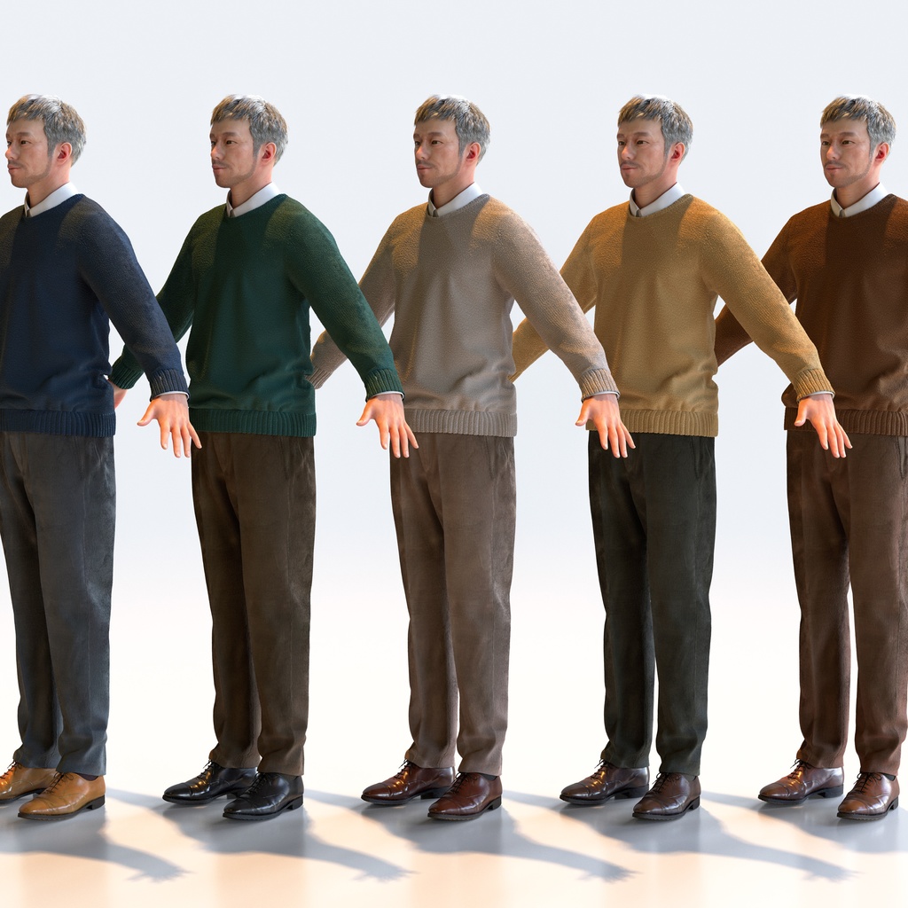スマートカジュアル男性 Aポーズ 3 -S1-M3G A【3D人物モデル/人間3Dモデル】