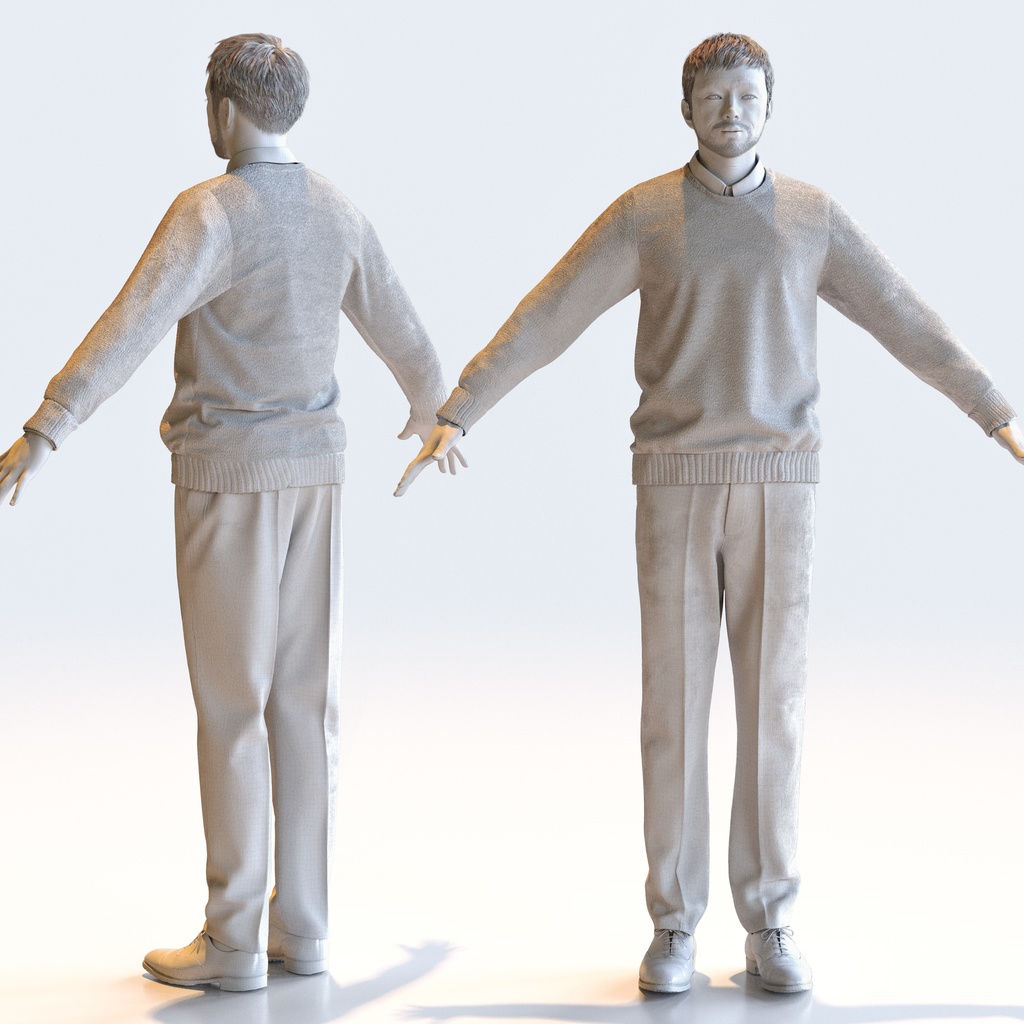 スマートカジュアル男性 Aポーズ 3 -S1-M3G A【3D人物モデル/人間3Dモデル】
