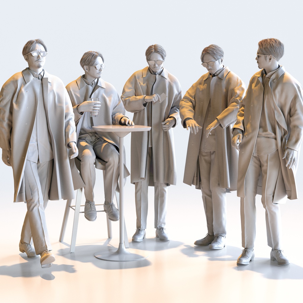 スマートカジュアル男性 5ポーズセット4 - S1-M4S【3D人物モデル/人間3Dモデル】