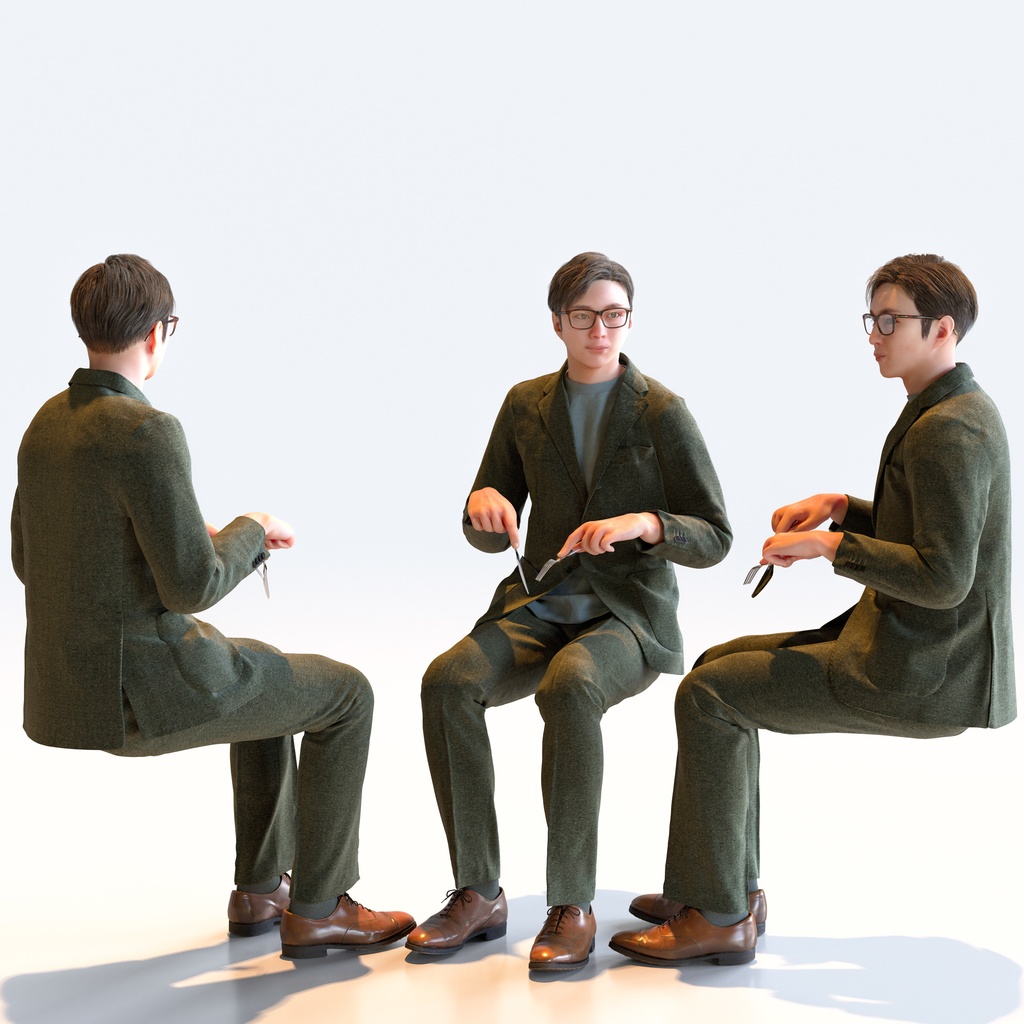 スマートカジュアル男性 5ポーズセット5 - S1-M5E【3D人物モデル/人間3Dモデル】