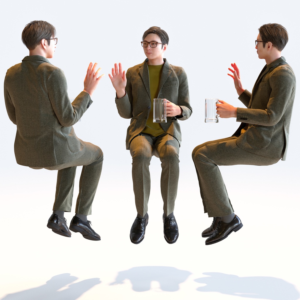 スマートカジュアル男性 5ポーズセット5 - S1-M5E【3D人物モデル/人間3Dモデル】