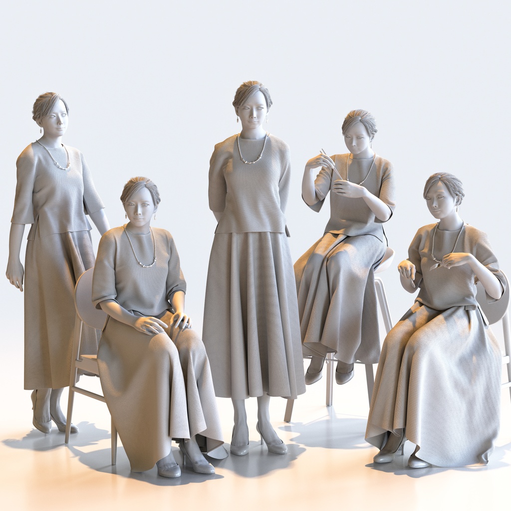 スマートカジュアル女性 5ポーズセット1 - S1-F1M【3D人物モデル/人間3Dモデル】