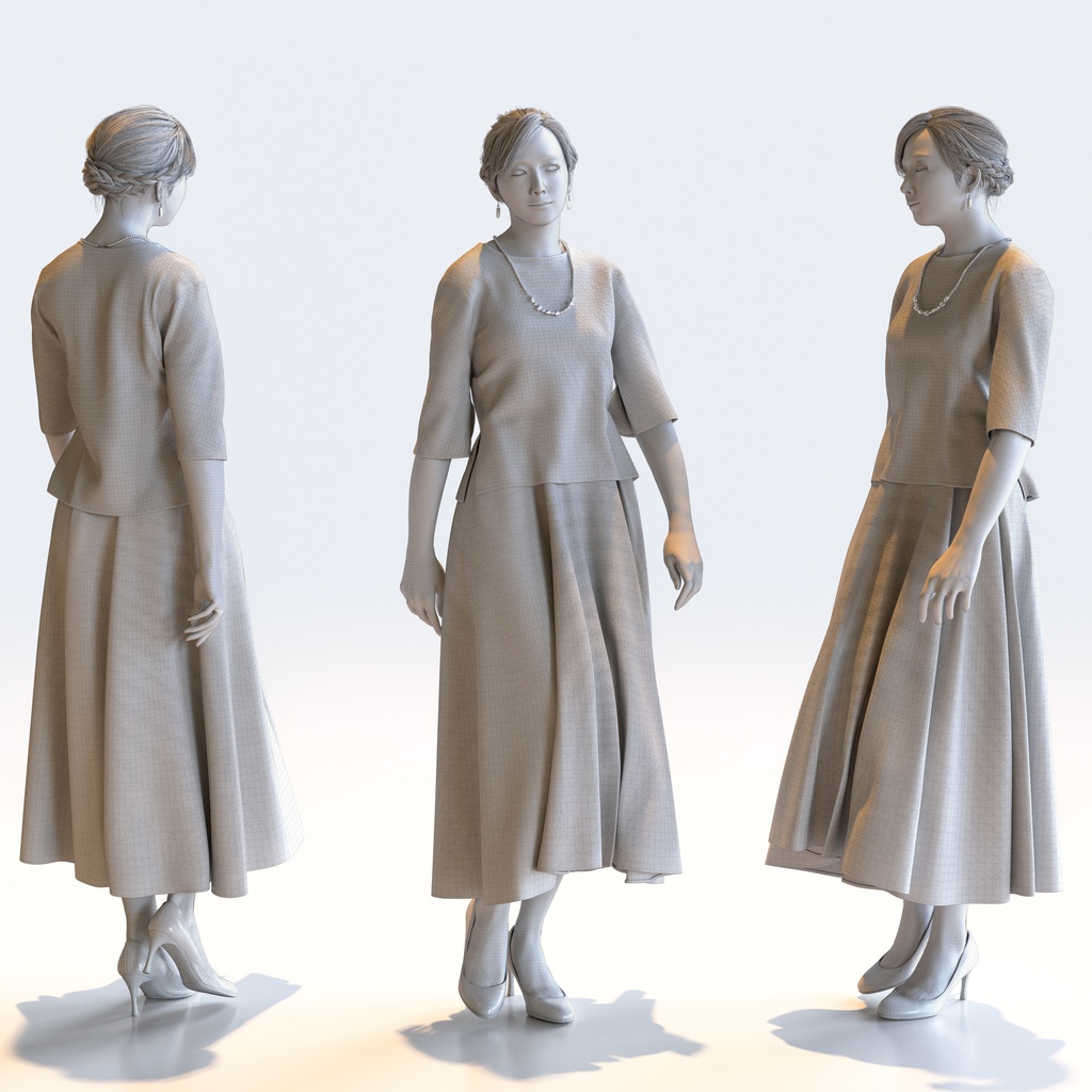 スマートカジュアル女性 5ポーズセット1 - S1-F1M【3D人物モデル/人間3Dモデル】